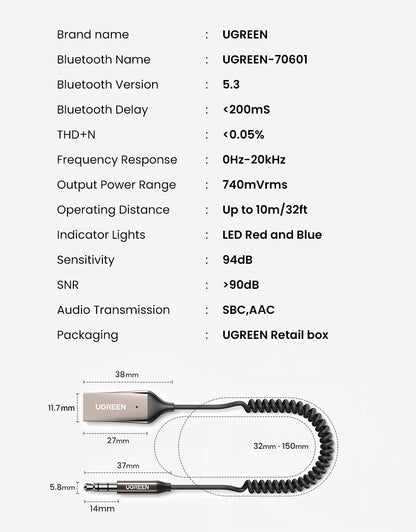 UGREEN Bluetooth Receiver 5.3 Adapter - Elec Tech Devices