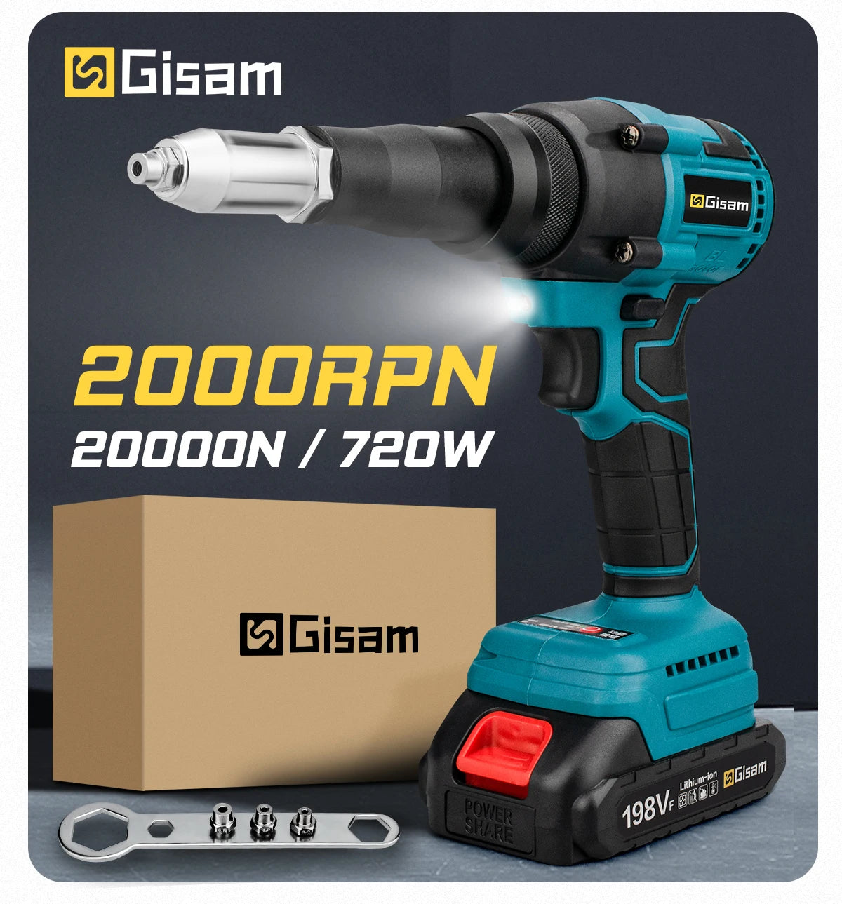 Gisam 20000N Brushless Electric Rivet Gun 2.4~4.8mm Cordless EU Plug