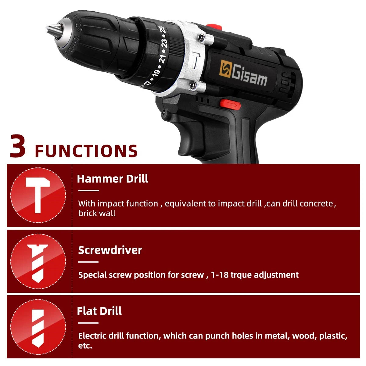 Gisam 88VF Cordless Electric Impact Drill EU Plug