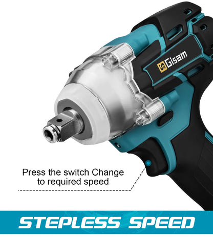 Gisam 520N.M Brushless 1/2 inch Cordless Electric Impact Wrench EU Plug