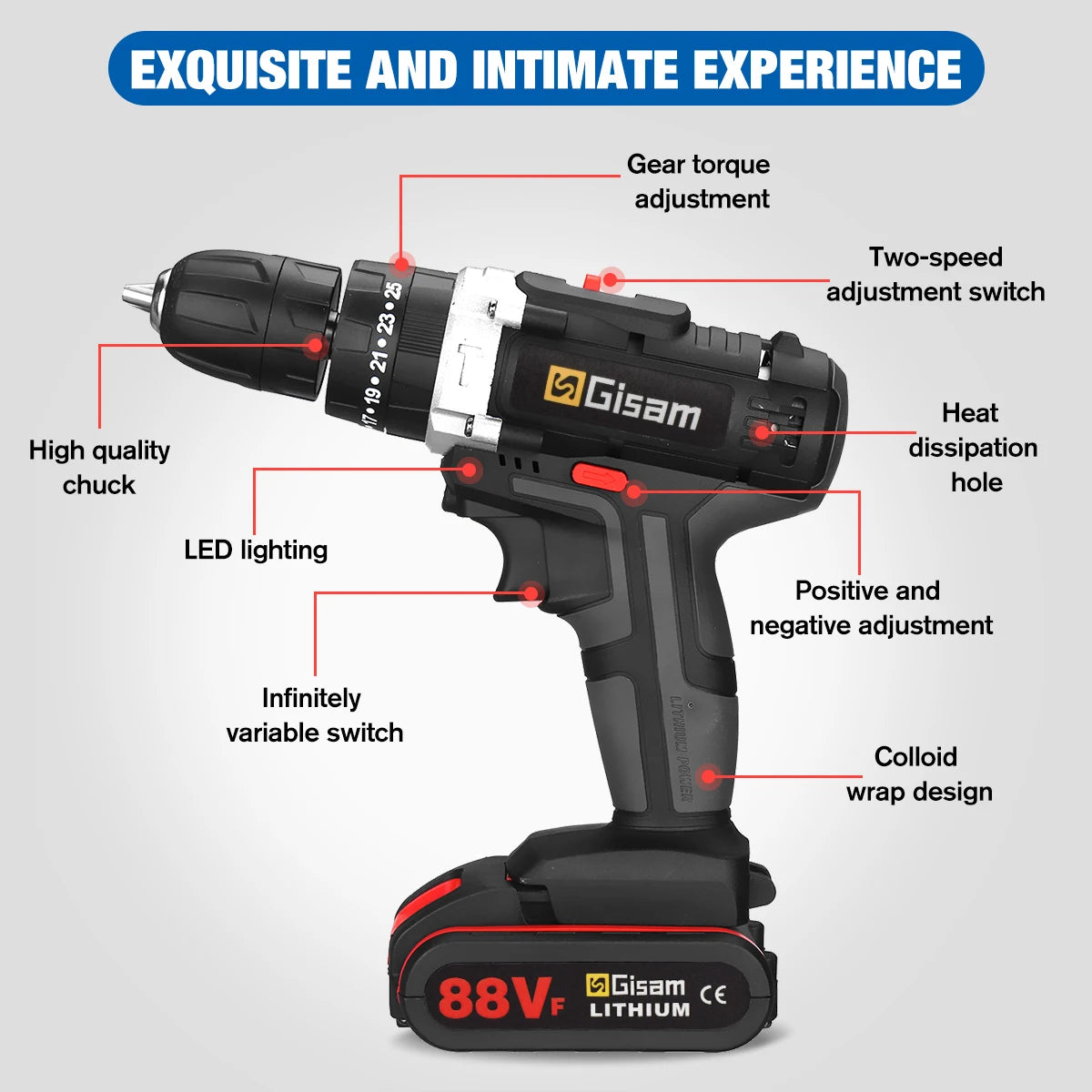 Gisam 88VF Cordless Electric Impact Drill EU Plug