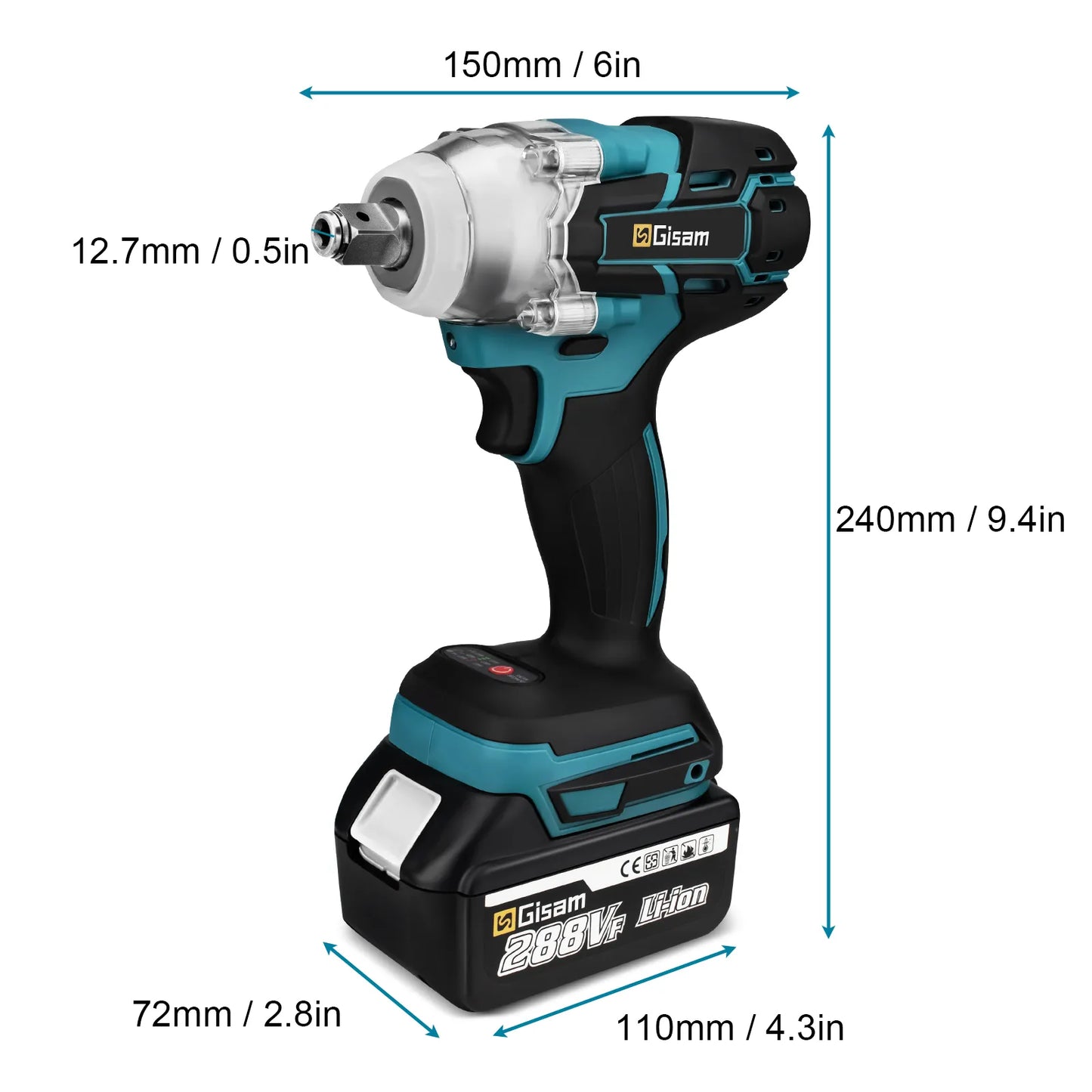 Gisam 520N.M Brushless 1/2 inch Cordless Electric Impact Wrench EU Plug