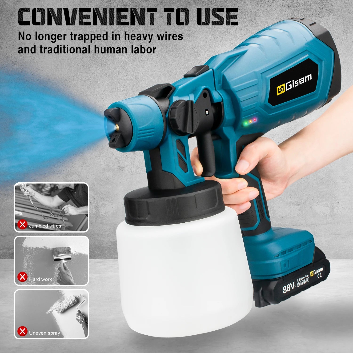 Gisam 1000ML Cordless Electric Spray Gun EU Plug Elec Tech Devices Gisam 1000ml cordless electric spray gun eu plug elec tech devices