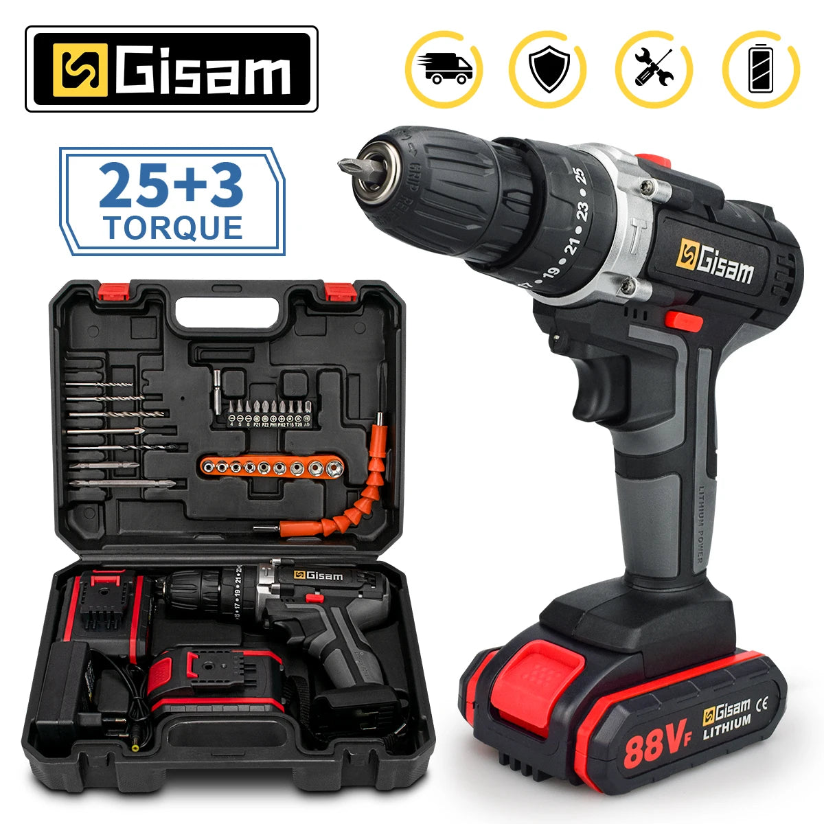 Gisam 88VF Cordless Electric Impact Drill EU Plug