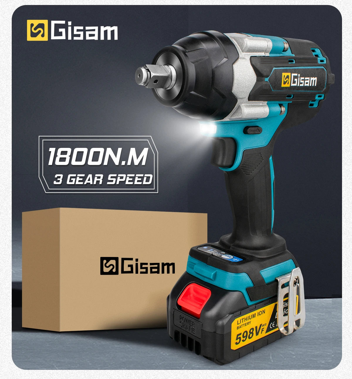 Gisam 1800N.M Brushless 1/2 inch Cordless Electric Impact EU Plug