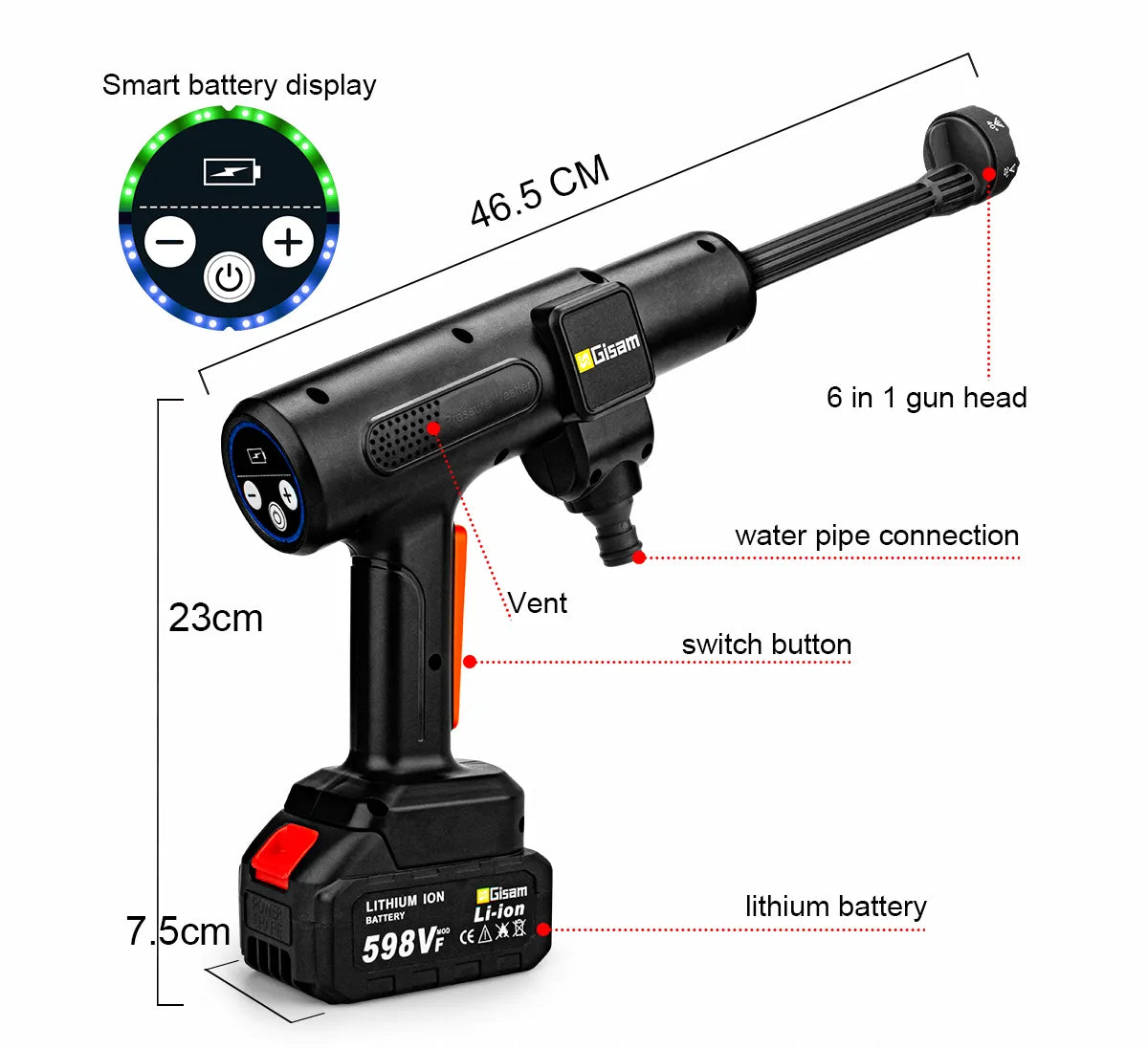 Gisam 200Bar Brushless Cordless Electric High Pressure Washer EU Plug